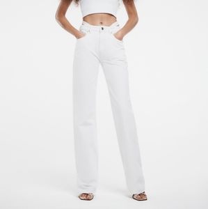 NEW ZARA White Low Rise Baggy Straight Leg Whale Tail Cutout Jeans 8